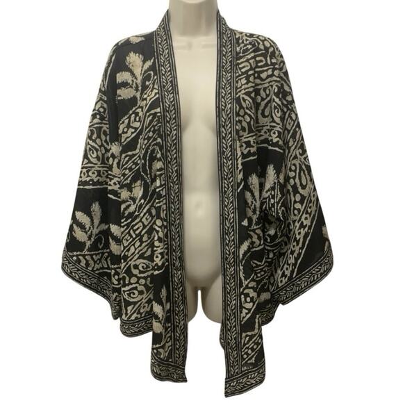 Coldwater Creek Tops - Coldwater Creek Open Front Shawl Kimono Sleeve Sheer Floral Border Print Wrap XL